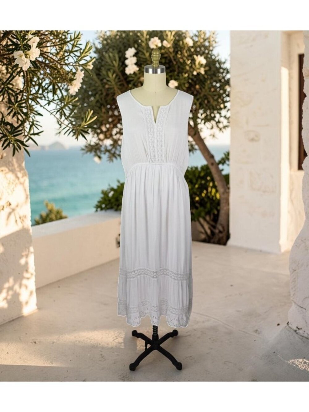 CHIC CONNECTION CROCHET DETAIL COTTON MAXI DRESS